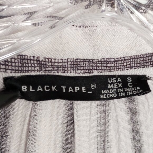 Black Tape Striped Button Front Hi-Lo Tunic Shirt - Picture 3 of 12